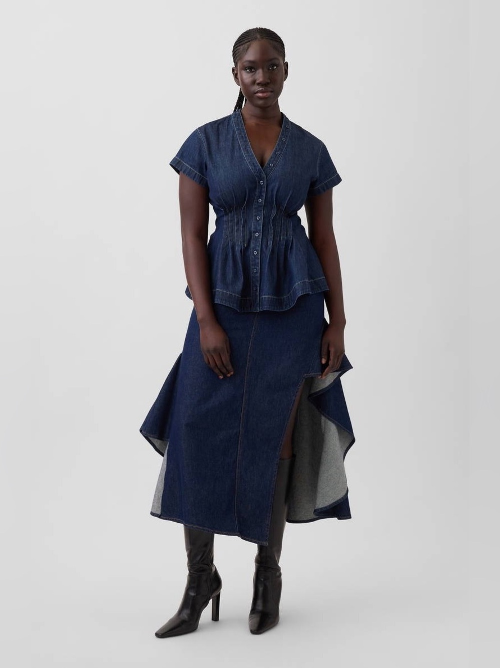 NWT! Gap × HFR Ruffle Denim Midi Skirt by IGDALYAH - Size 4 - Picture 2 of 8